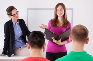 Student giving speech during the presentation